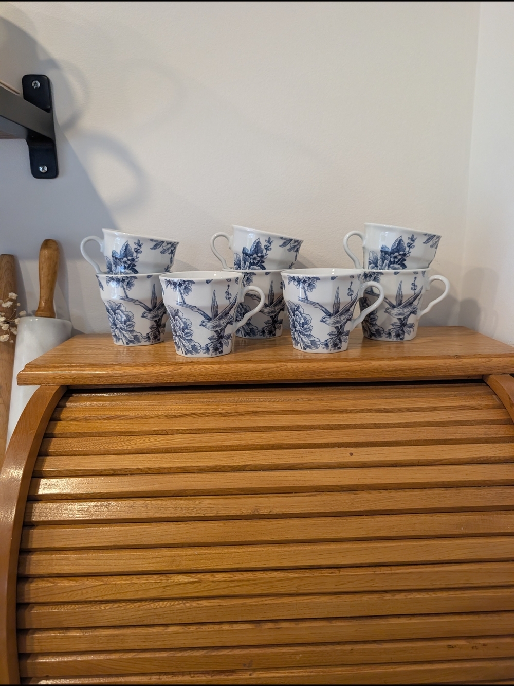 Blue Floral Porcelain Tea Cups - Set of 8 - Picture 1 of 9